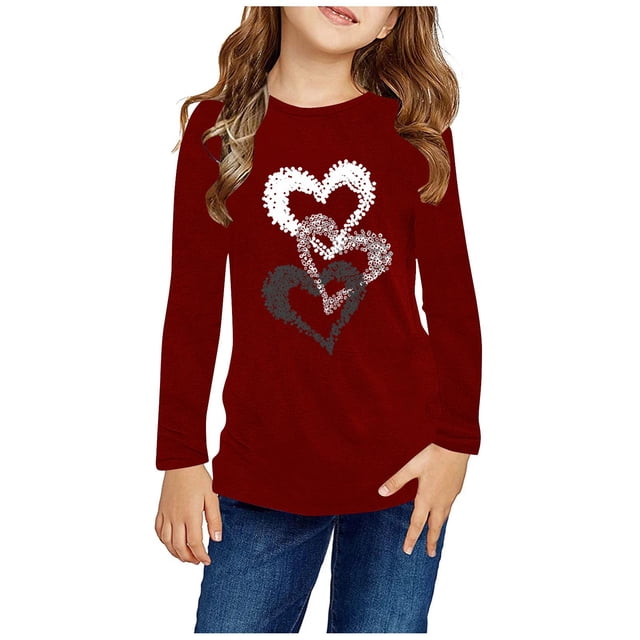 RXIRUCGD Chemises à Manches Longues pour Filles, Col Rond Mignon, Blouses Décontractées Élégantes (Vin, Taille : 9 Ans)