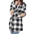 thumbnail image 4 of Women Colorblock Plaid Elbow Patch Long Sleeves Cardigan, 4 of 7