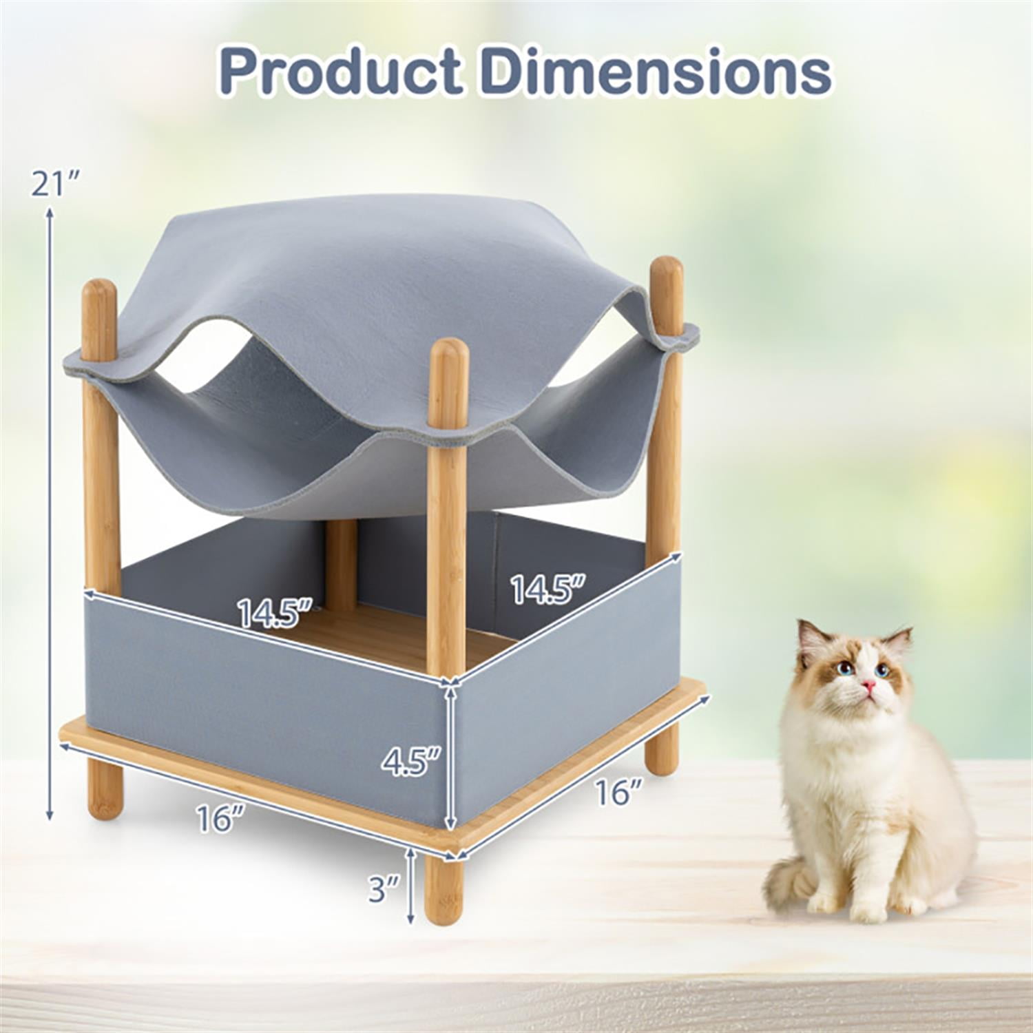 Kadyn 21" 2-Tier Pet Bed Frame with Semi-enclosed Condo and Removable Clothes for Indoor Small Pets Such As Puppies Cats Rabbits, Gray