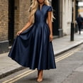 thumbnail image 7 of Short Sleeve Formal Dress Elegant Bodycon Ruched Cocktail Wedding Guest Dresses for Women Fall Navy M, 7 of 7
