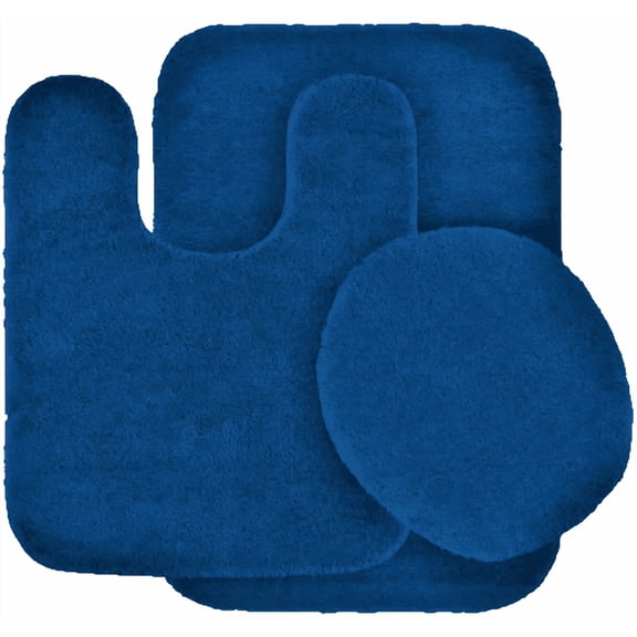Gorgeous Home Linen Bathroom 6 Modern Solid Print 3-Count Navy Blue Polyester Bath Rugs, 18 x 28, Non-Slip Backing