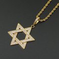 thumbnail image 4 of Fashion Delicate Shiny Zircon Hexagonal Star Necklace David 14K Yellow Gold Pendant Necklace Men Women Hip Hop Rock Party Biker Rider Necklace F716, 4 of 9