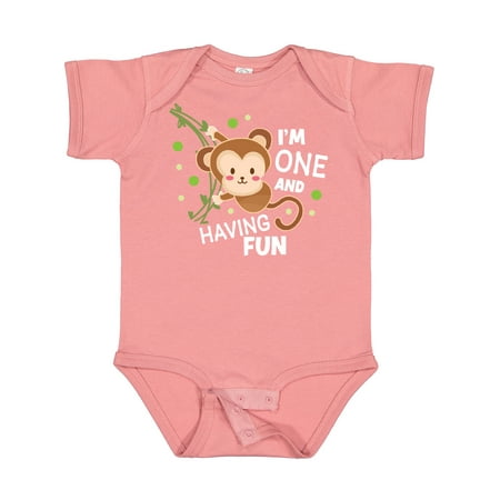 

Inktastic I m One and Having Fun with Monkey Gift Baby Boy or Baby Girl Bodysuit