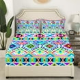 thumbnail image 3 of Aztec Bed Sheets Twin Neon Geometric Diamond Bedding Set Western Bohemian Sheet Set Women Exotic Tribal Geometry Southwestern Fitted Sheet + Flat Sheet + 1 Pillow Case, 3 of 5