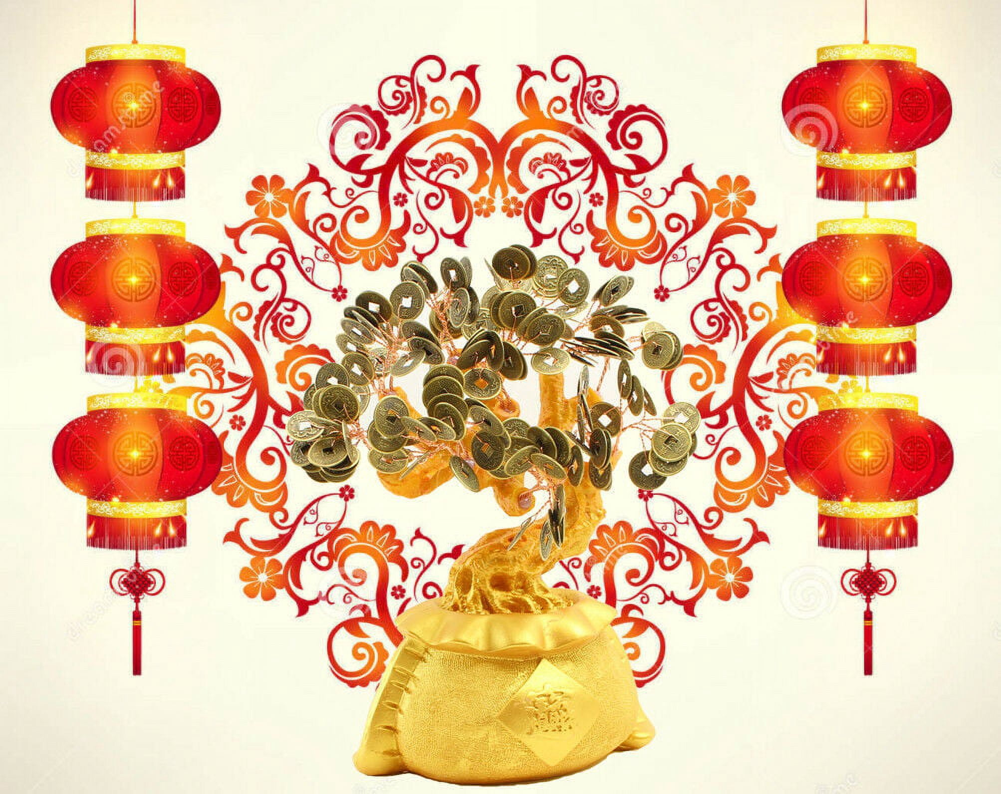 Large 9" Feng Shui Gold Money Tree Gold Coin Fortune Bag Pot Prospero Gathering KT00171