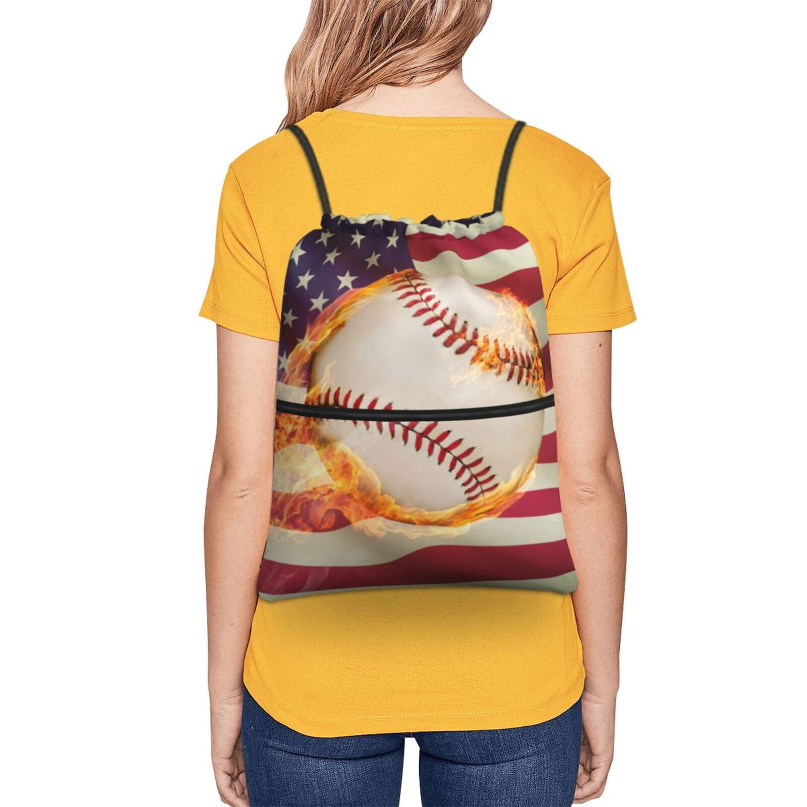 Xecao Baseball Ball With Flag for Drawstring Bags,Pull String Backpack Bags,String Bag Sackpack