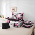 thumbnail image 6 of Manfei Teens Baseball Sports 7 Pieces Bedding Comforter Set, Cartoon Stars Print Full Bedding Set, Black Pink Patchwork Reversible Fitted Sheet Flat Sheet, Breathable Home Decor, 6 of 8