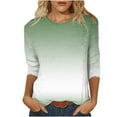 thumbnail image 2 of Htigea Clearance Women's Casual 3/4 Sleeve T-Shirts Round Neck Cute Tunic Tops Basic Tees Blouses Business Work Tee Top Green,L, 2 of 5