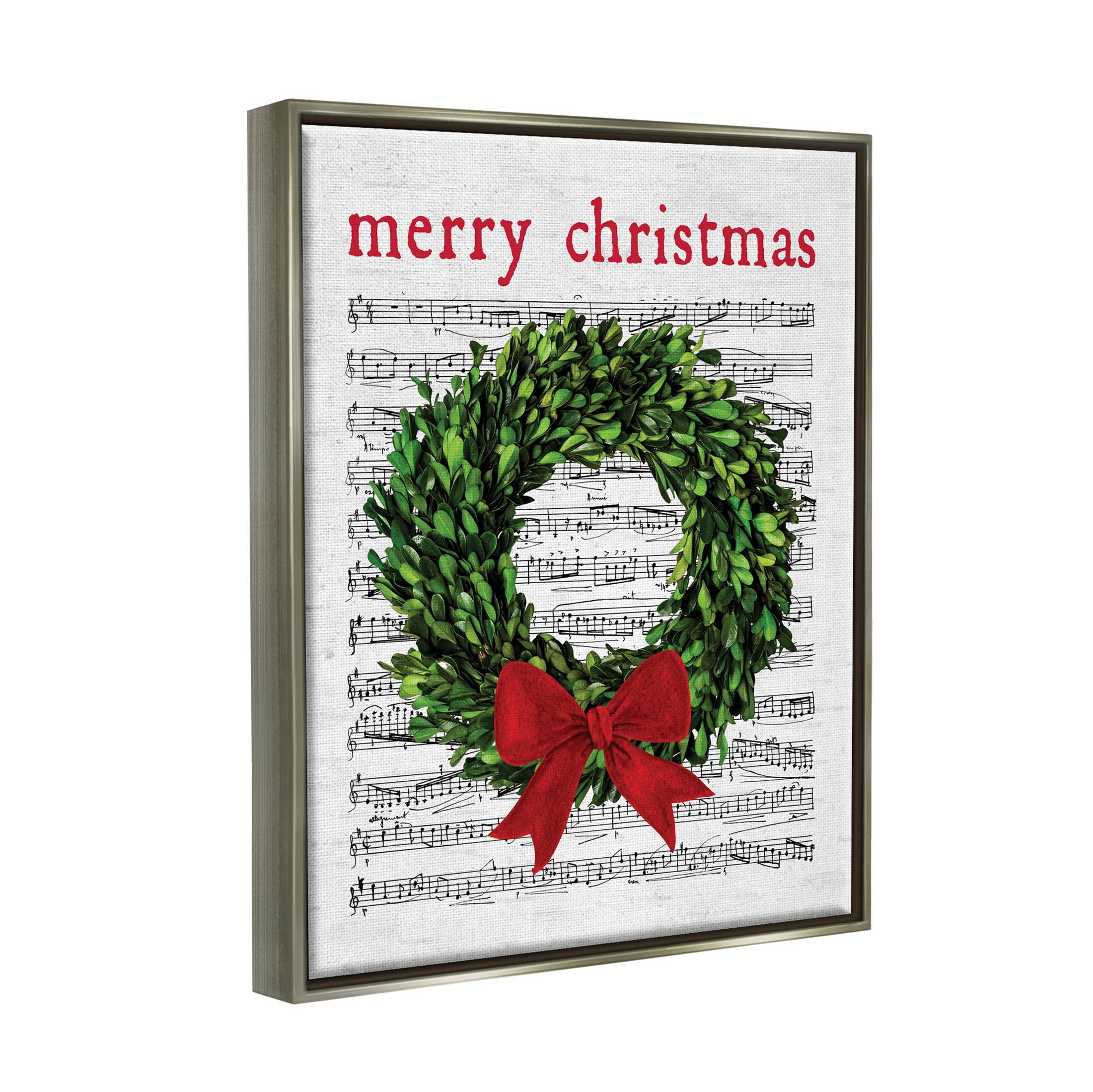 Stupell Industries Merry Christmas Song Wreath Graphic Art Luster Gray Floating Framed Canvas Print Wall Art, Design by Lettered and Lined
