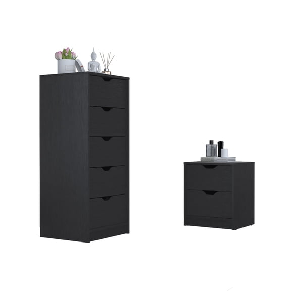 Miekor Furniture Raymer 2 Piece Bedroom Set, Nightstand & Dresser, Black W5U190