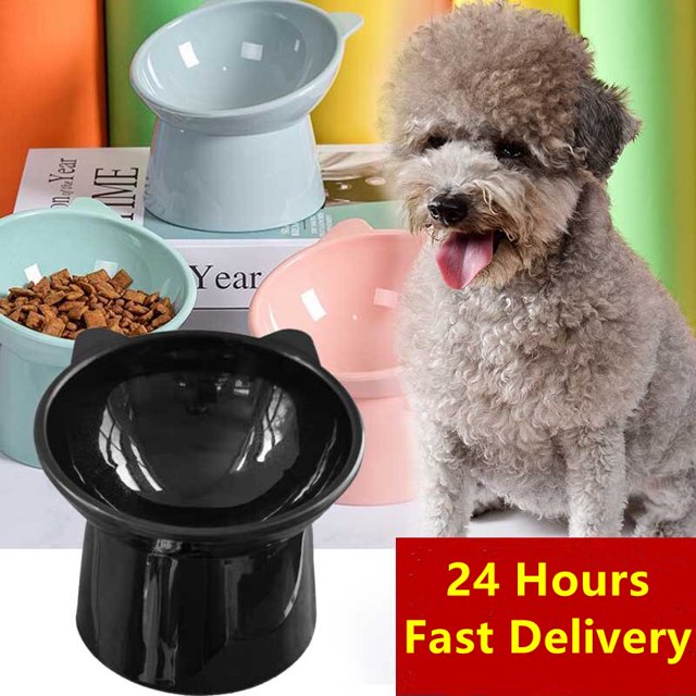 Newest Cat Bowl High Foot Dog Bowl Neck Protector Cat Pet Food Water Bowl Anti-tip Binaural Pet Feeding Cat Pet Dessert BowlGreen He Qiyong unisex