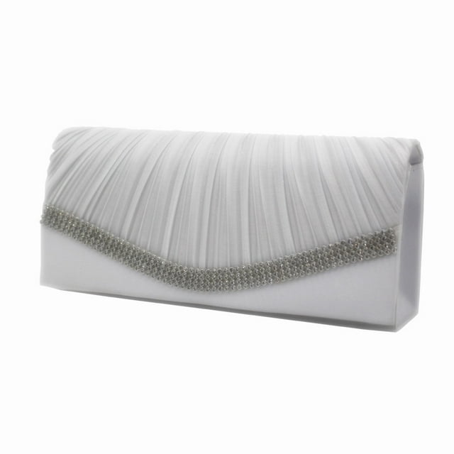 Pochette de Soirée de Mariage Plissée en Satin pour Mariée avec Strass WH