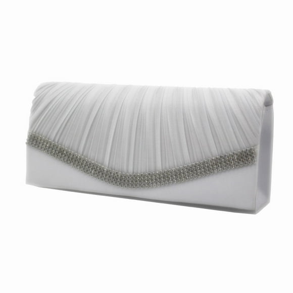 Pleated Satin Wedding Evening Bridal Clutch Purse With Rhinestones WH