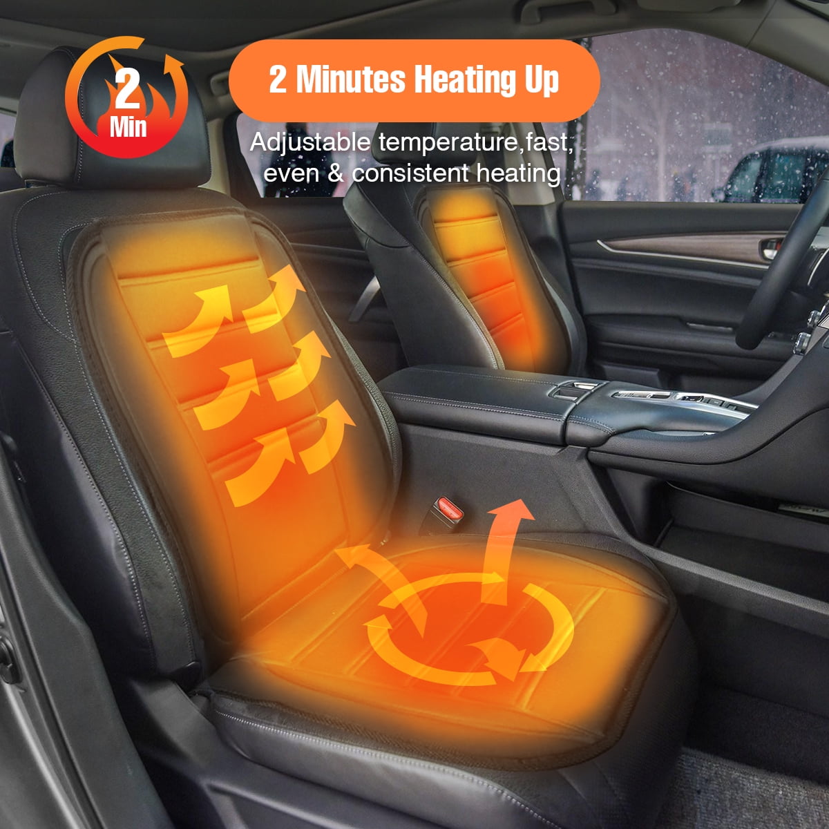 ANJUNY 12 / 24V Car Electric Heated Seat Cushion Warm Plush Seat Heating Pad  with Backrest - Grey / Driver Side