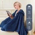 thumbnail image 5 of Walensee Wearable Blanket Hoodie Sherpa Fleece Blanket Navy, Fuzzy Super Soft Plush Hooded Shawl TV Throw Blanket with Pockets, Fluffy Warm Cozy Cape Wrap for Women Adults (Dark Blue, 59” x 63”), 5 of 9