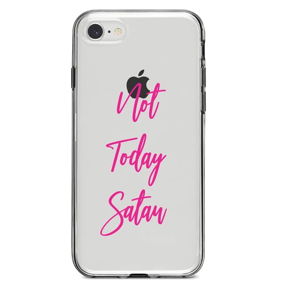 DistinctInk Clear Shockproof Hybrid Case for iPhone 7 8 SE (2020 Model) 4.7" Screen TPU Bumper Acrylic Back Tempered Glass Screen Protector - Not Today Satan - Hot Pink