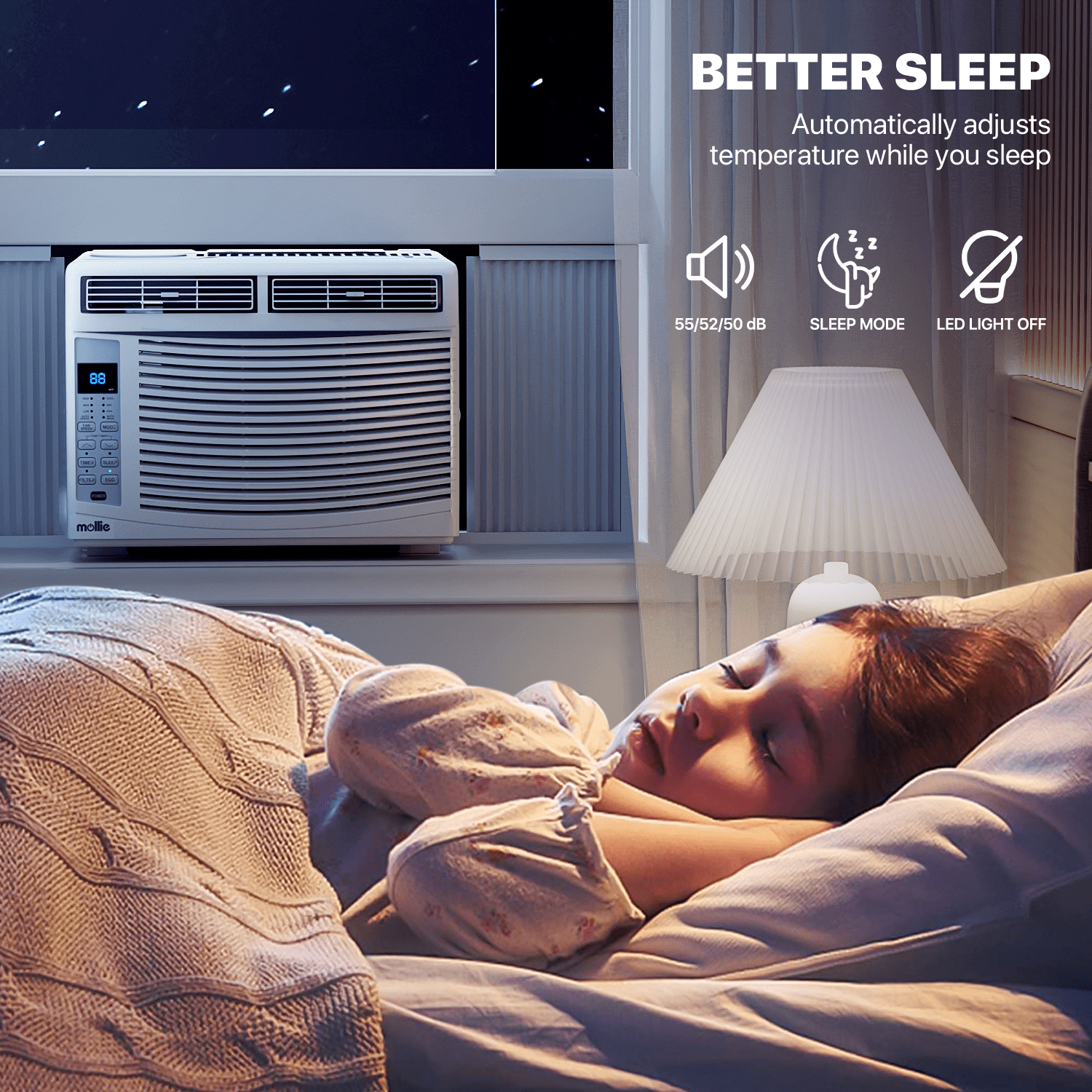 mollie 6,000 BTU Smart Window Air Conditioner with WiFi, Energy Saving AC Unit with Remote & App Control & Timer Function, Cools 151-250 Sq.Ft., White
