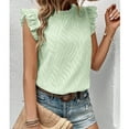thumbnail image 4 of Timegard Womens Tank Tops Ruffle Neck Cap Sleeve Lightweight Solid Color Summer Casual Comfy Tops, 4 of 7