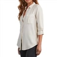 thumbnail image 3 of Chaqueta Vaquera con Bolsillos Dobles y Decoración Empalmada para Mujer, Blusa Informal con Solapa y Botonadura Sencilla. Lechoso S, 3 of 8