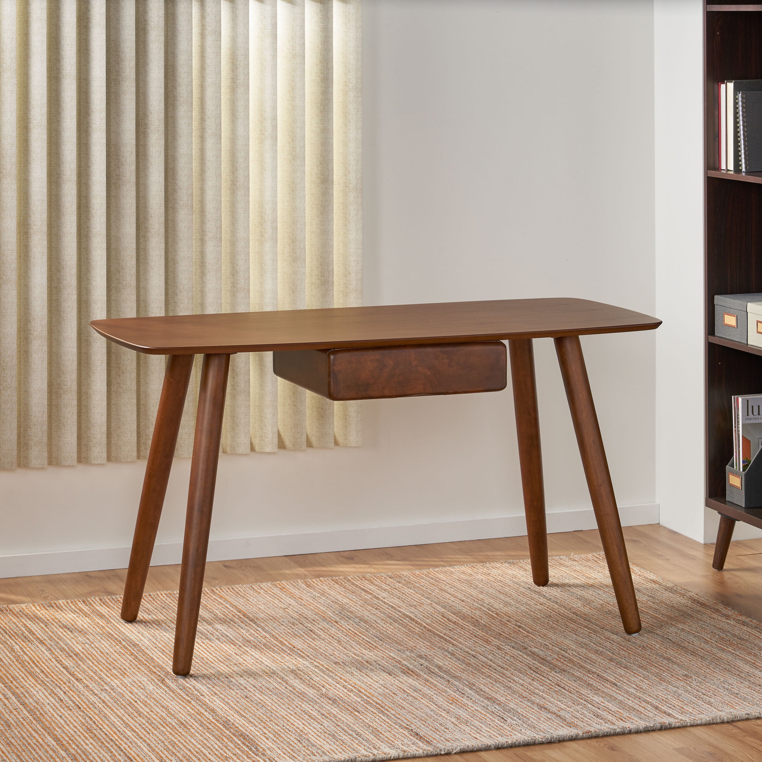 Kidman Wood Study Table With Faux Wood Overlay Walnut Finish