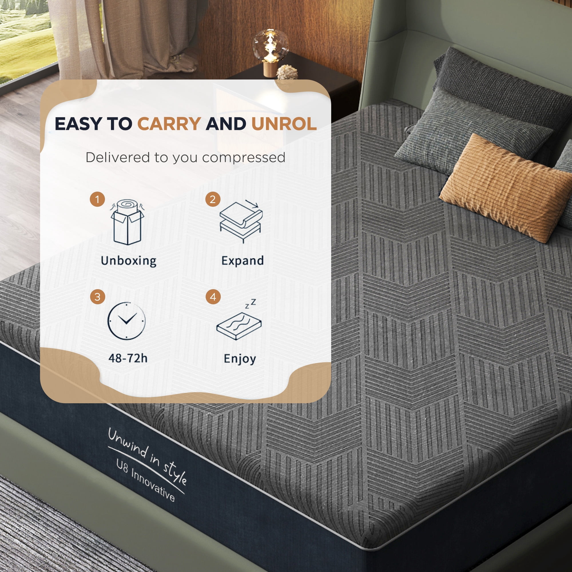 Bamboo Charcoal Memory Foam Mattress,14 Inch King Size Medium Firm Cooling Gel Mattress for Pressure Relief, CertiPUR-US Certified & Fiberglass Free,Washable Cover, Mattress in A Box, Black & Grey
