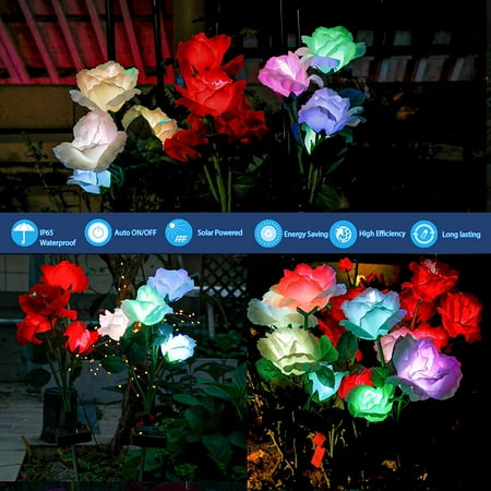 

(2 Packs) Solar Garden Lights - Newest Version Solar Lights Outdoor 7-Color Changing Rose Lights for Yard Garden Decoration