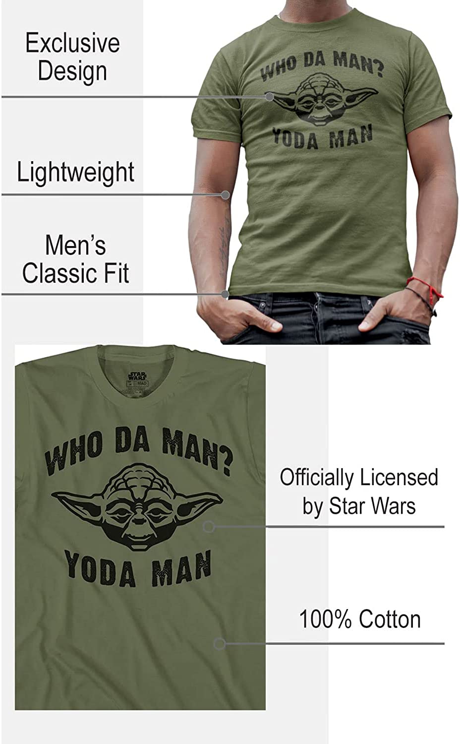 Star Wars Who Da Man Yoda Classic Retro Vintage Movie Funny Adult
