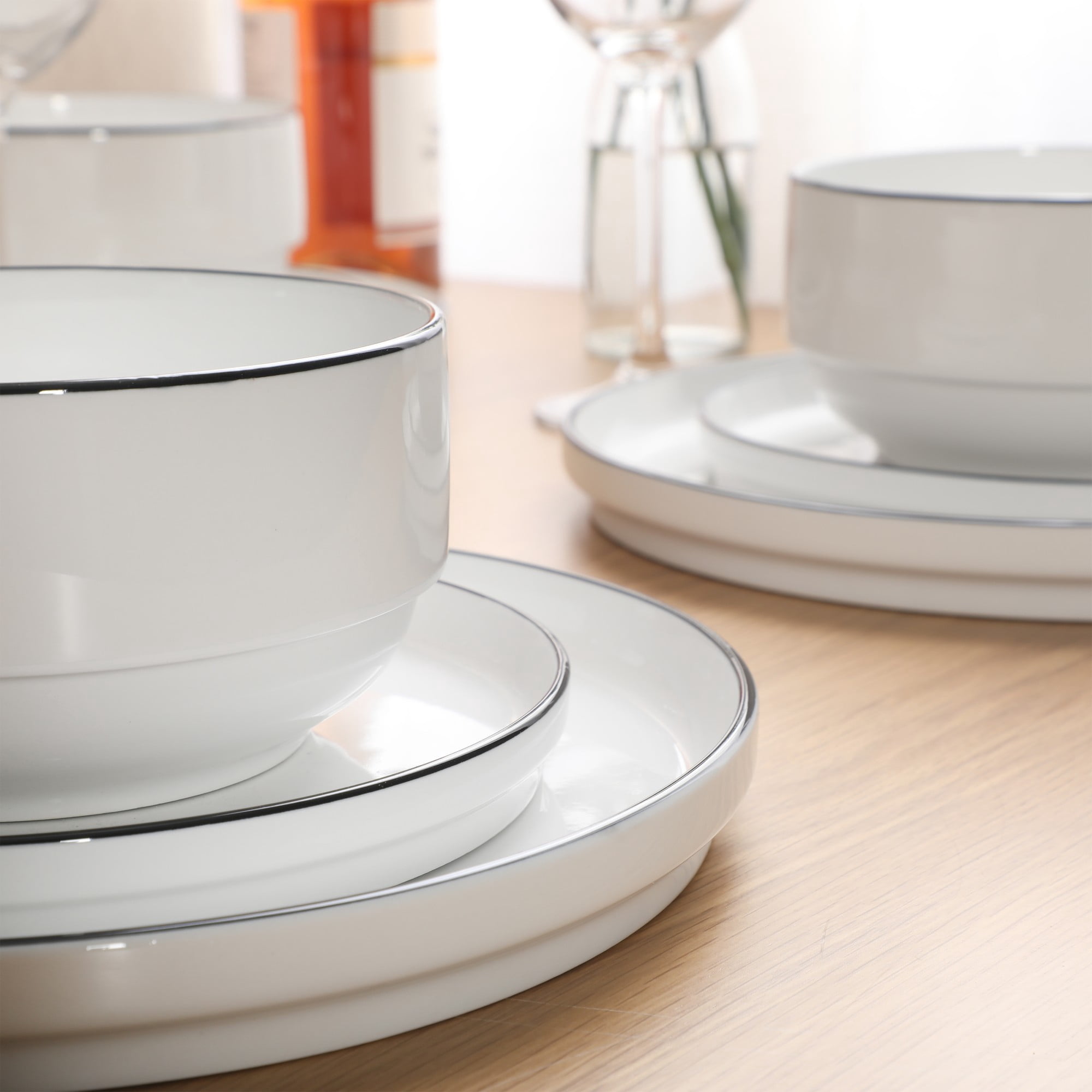Gibson Home Rothenberg Plates and Bowls 18 Piece Porcelain White Dinnerware Set | Stackable Dishes | Microwave & Dishwasher Safe