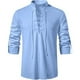 thumbnail image 3 of Blusa y camisa de manga larga con cuello alto para hombre, de algodón y lino, con cuello alto y corbata, de manga larga, estilo pulóver, blusa, blusa de algodón y lino para hombre., 3 of 8