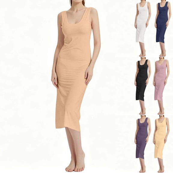 Bixock Silk Nightgowns for Women Loungewear Nightshirts Solid Color Sleeveless Round Neck Sleep Dress Thin Relaxed Wearable As Inner Layer Indoor Homewear Sleepwear Women Clothings