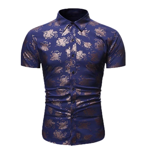 Clearance Sales Bescita Men's Shirt Casual Buttons Turndown Business Slim Fit Floral Print Short Sleeve Shirt