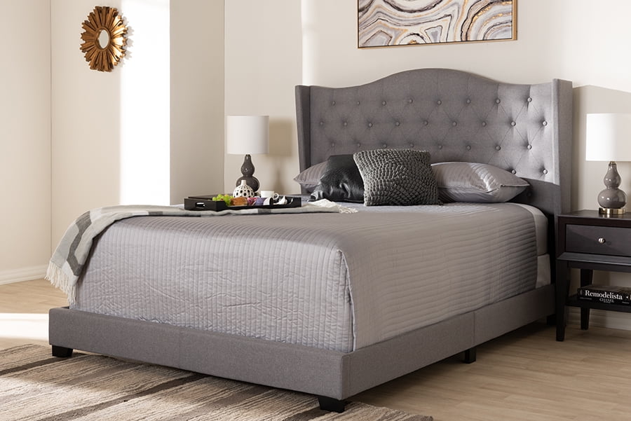 Baxton Studio Emerson Tufted Full Low Profile Bed in Light Gray 