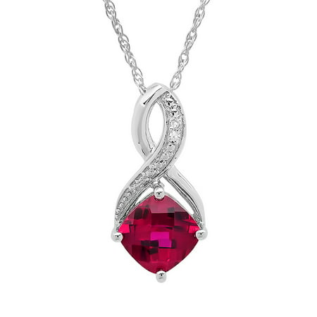 Lab Grown Gemstone and Diamond Pendant Necklace in Sterling Silver