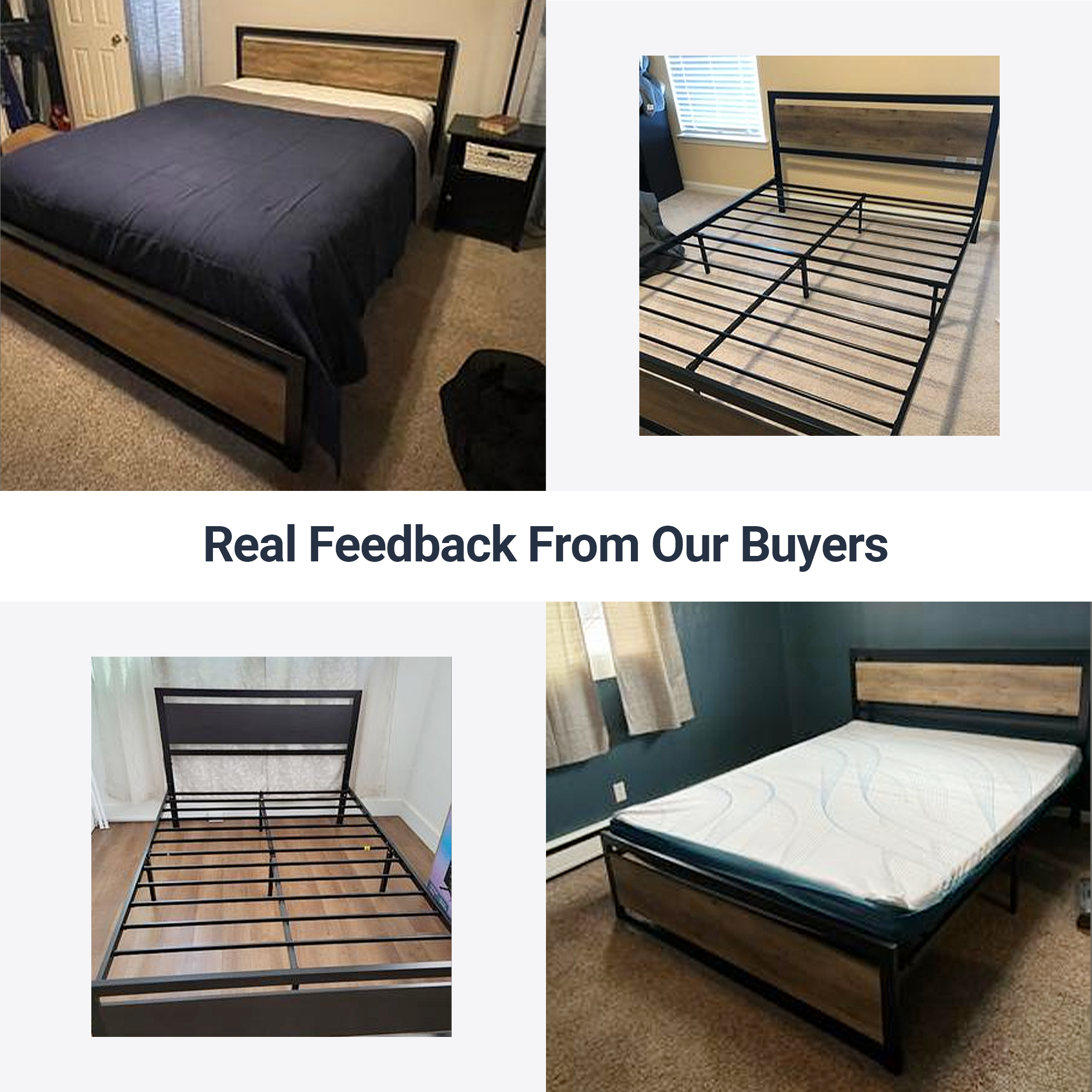 Allewie Queen Bed Frame, Metal Platform Bed Frame with Wooden Headboard, 12.4" Under-Bed Storage, Black