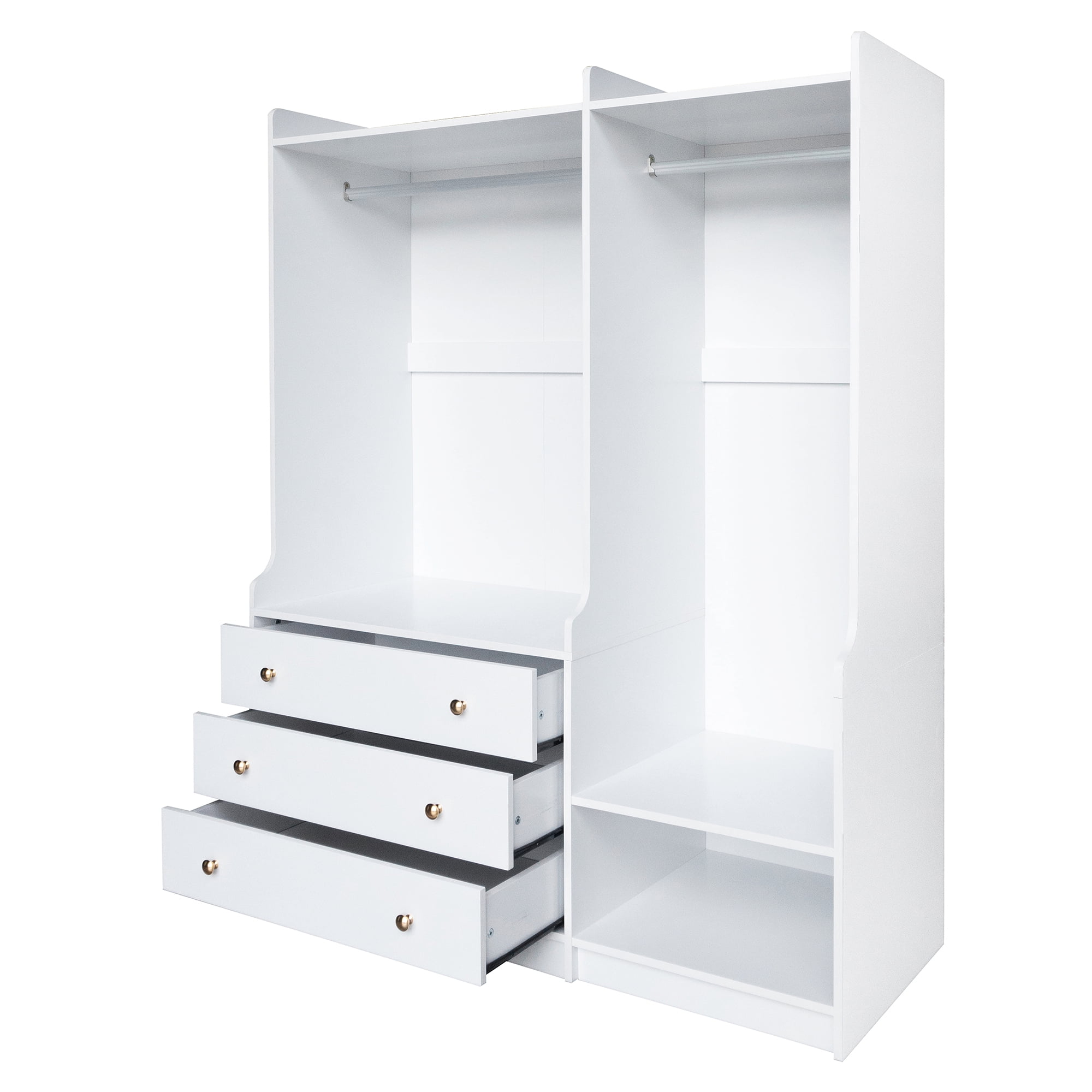 Aukfa Wood Armoire Wardrobe Closet with Hanging Rod & Drawer for Bedroom,White
