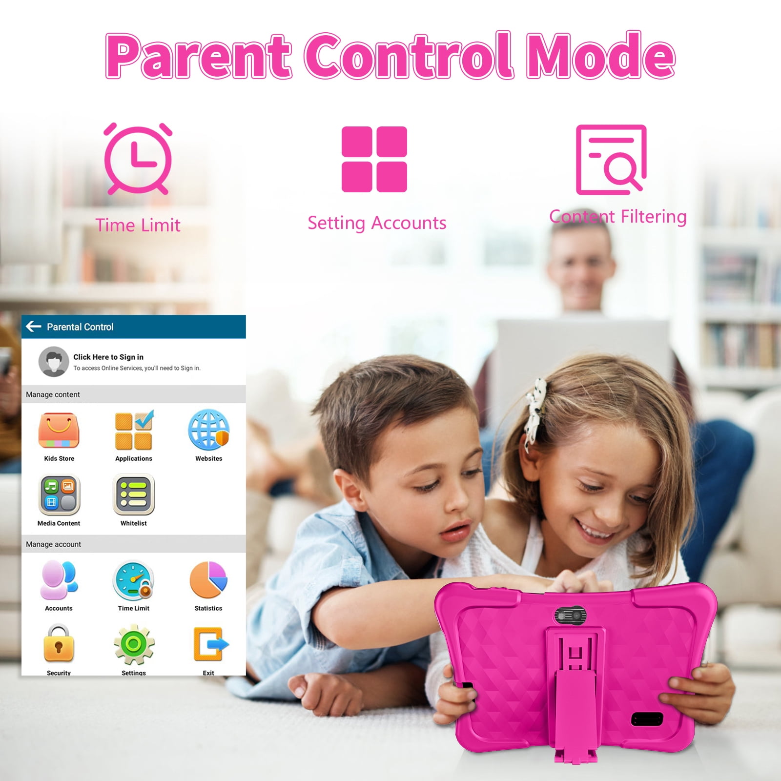 EDDBNi 7" Kids Tablet，6GB RAM 32GB ROM Android Tablet Computer for Children，parental controls，Eye Protection Toddler Tablet for Ages 4-12（Rose red）