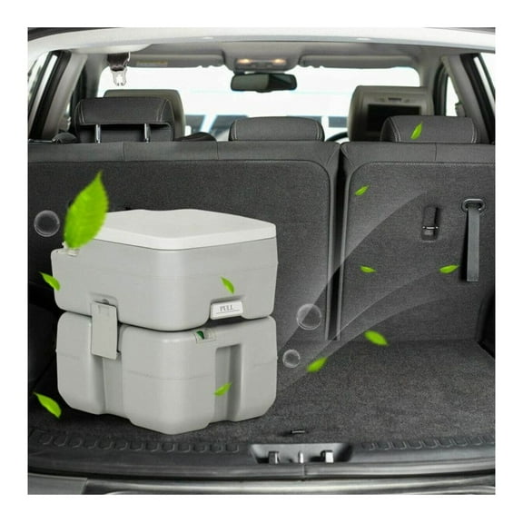 Portable Travel Toilet 5.3 Gallon - Camping Toilet with Piston Flush, HDPE Construction, Leak-Proof Design - for RV, Hiking, Outdoor & Indoor Use - Gray, 11 lbs