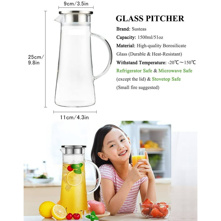 Simax Glassware Clear Glass Pitcher | for Cold Beverages, Dishwasher Safe, Classic Design, 1.5 Quart Capacity