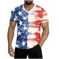 thumbnail image 2 of Thousandth Men Loose Fit T-Shirts V-Neck Flag Print Plus Size Shirts Casual Sports Trendy Versatile Tees Distressed Retro Tops for Independence Day, 2 of 6