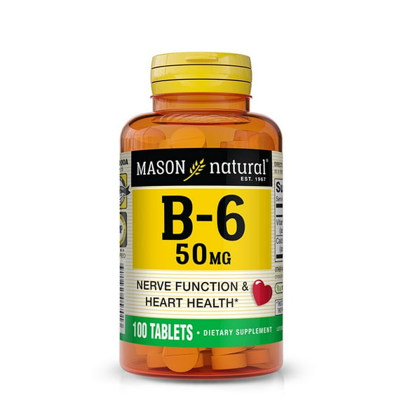 Mason Natural Vitamin B6 100 Tablets for Healthy Heart, Muscle and Nerve Support