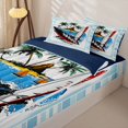 thumbnail image 3 of Castle Fairy Graffiti Miami Surf Island Zipper Full Size Comforter Sets with Fitted Sheet and 2 Pillowcases,Palm Sailboat Striped Border Art Zipper Bedding Set,Red Sky,Navy Blue Reversible,4pcs, 3 of 6