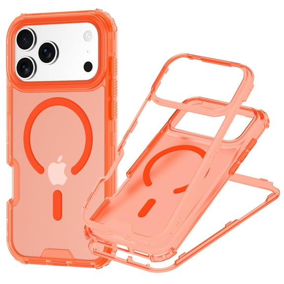 ShieldFlex Magnetic for iPhone 17 Pro Max Case, Compatible with MagSafe, Dual Layer Drop Protection Shockproof Rugged Phone Case with Translucent Back Cover 6.9 Inch,Frosted Orange