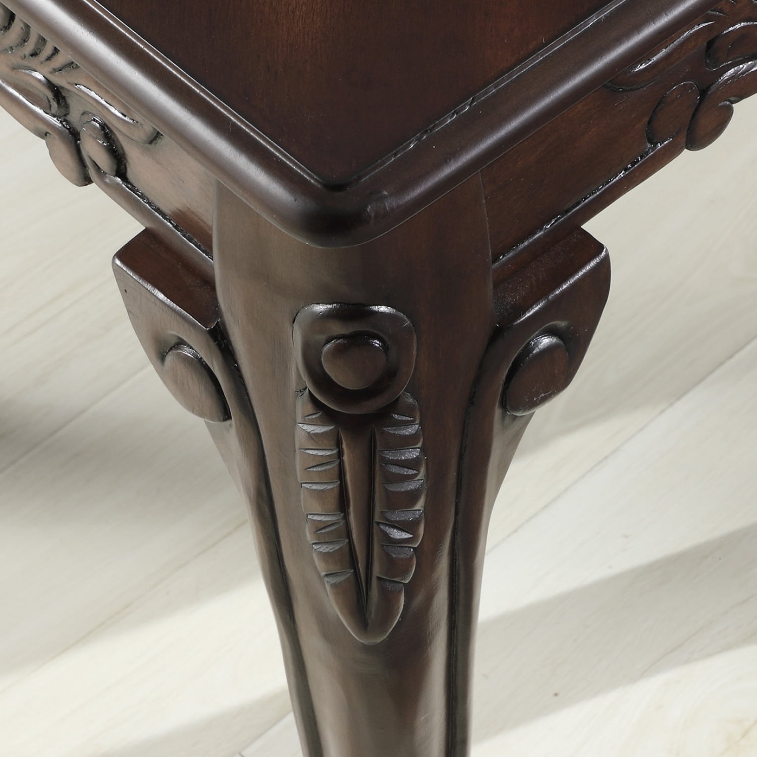 Traditional Wood End Table with Ornate Detailing and Dark Cherry Finish