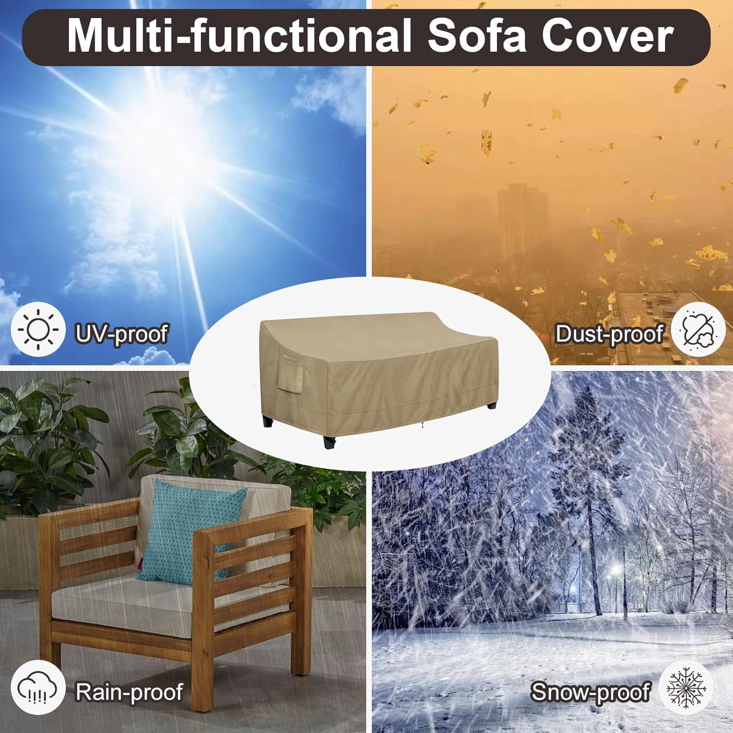 85"W x 35"D x 35"H 3-Seater Outdoor Couch Cover Waterproof Patio Sofa Furniture Cover with Air Vent and Handles