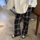 thumbnail image 2 of Pantalones a cuadros con forro polar grueso, pantalones informales de cintura alta para mujer, pantalones cálidos de tela de lana de cordero para invierno, 2 of 5