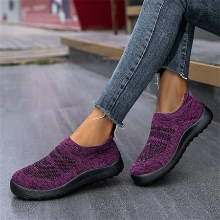 

Cathalem Fashion Spring And Summer Women Sports Shoes Flat Bottom Lightweight Slip On Fly Woven Mesh Womens Fashion Sneaker Purple 9