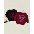 thumbnail image 3 of BemeyourBBs Girls Knit Sweaters Long Sleeve Bulldog/Elephant Embroidery Knitwear, 3 of 9