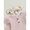 thumbnail image 3 of Baby Girl Halloween Clothes Short Sleeve Romper Tops Pumpkin Bell-Bottom Pants Headband Set Newborn Infant Fall 3Pcs Outfits, 3 of 8