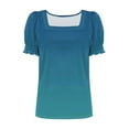 thumbnail image 4 of ZQGJB Womens Summer Ombre Tops Loose Fit Square Neck Dressy Casual Ruffle Trim Sleeve Cute T Shirts Trendy 2025 Outfit Clothes Sky Blue XXL, 4 of 7
