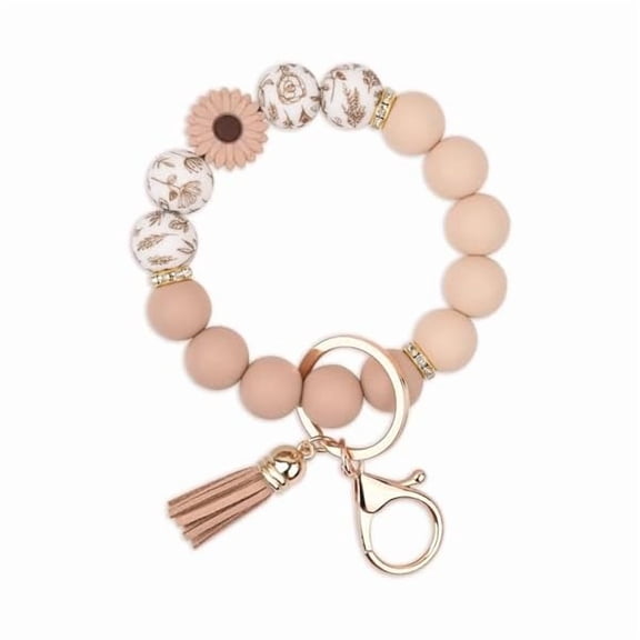 ZLC Silicone Beaded Keychain Wristlet Key Ring Bracelet Cute Car Key Chain Holder for Women Girls